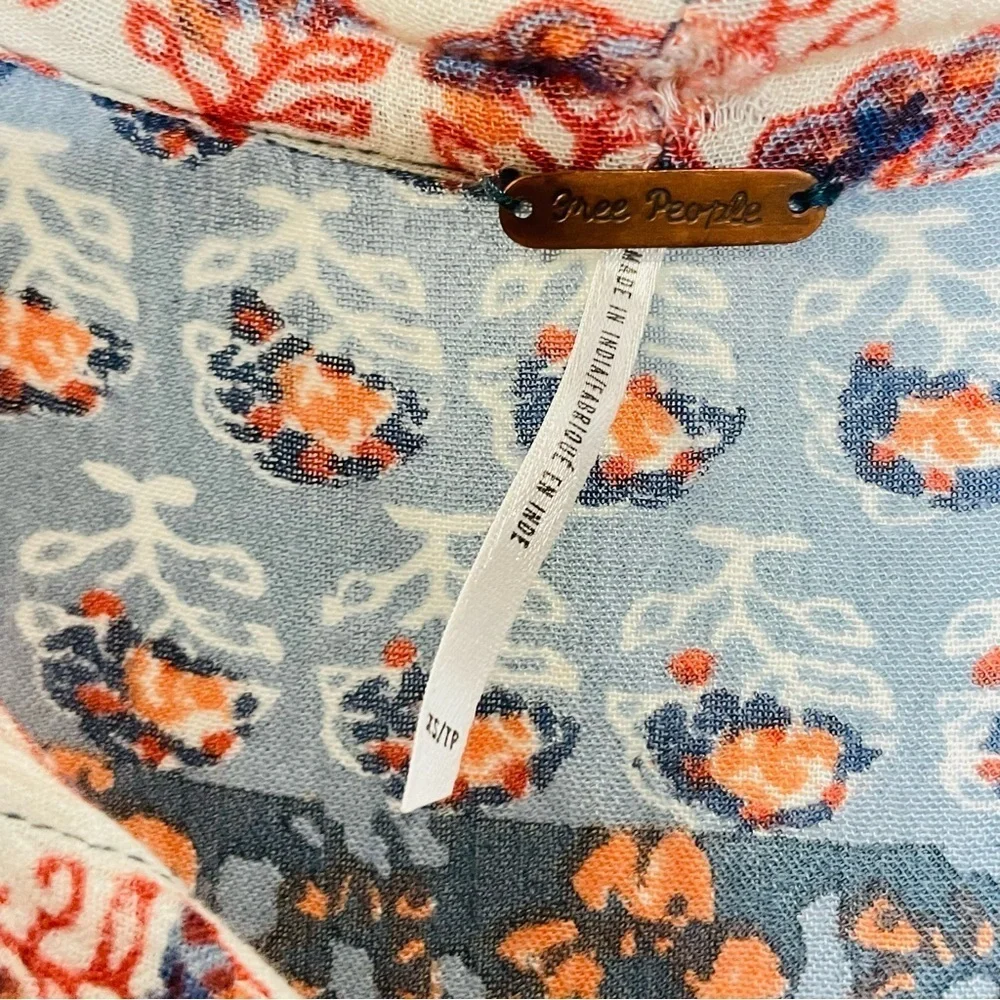Free People Caravan Patchwork Printed Button Down size XS. Blue and Orange